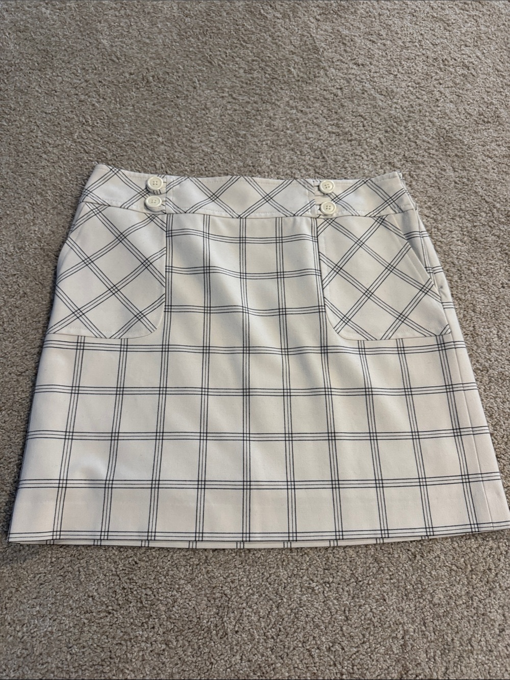 LOFT Cream Plaid A-Line Mini Skirt with Black Windowpane